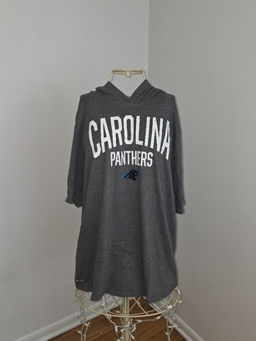 Nike Carolina Panthers Dri-FIT Hooded T-Shirt XL Gray NFL Hoodie Tee